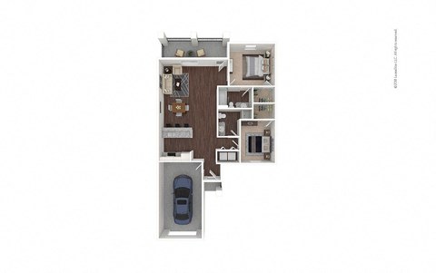 Floor plan for 2 beds, 2 baths, 1075 sqft